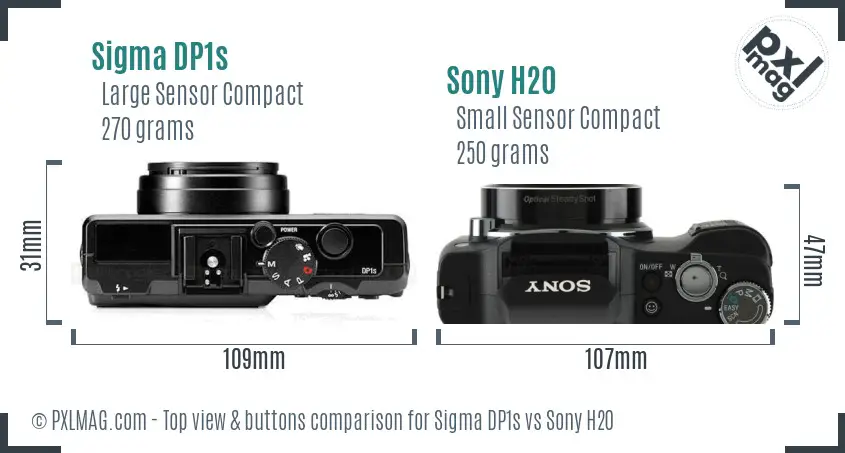 Sigma DP1s vs Sony H20 top view buttons comparison