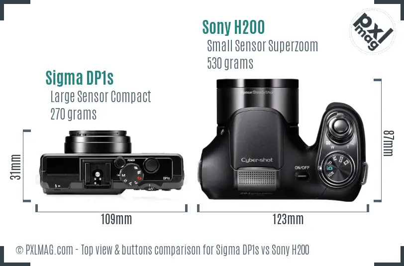 Sigma DP1s vs Sony H200 top view buttons comparison Sigma DP1s vs Sony H200 top view buttons comparison