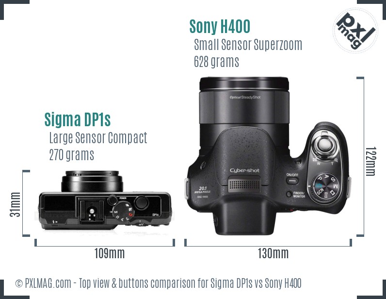 Sigma DP1s vs Sony H400 top view buttons comparison