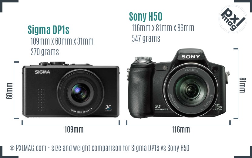 Sigma DP1s vs Sony H50 size comparison