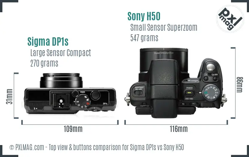 Sigma DP1s vs Sony H50 top view buttons comparison