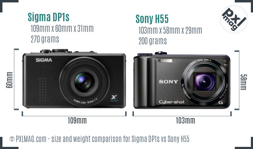 Sigma DP1s vs Sony H55 size comparison