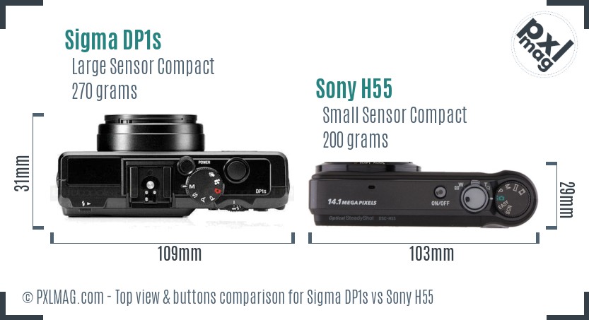 Sigma DP1s vs Sony H55 top view buttons comparison