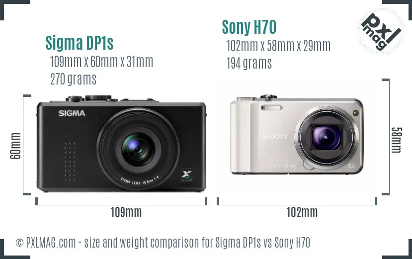 Sigma DP1s vs Sony H70 size comparison