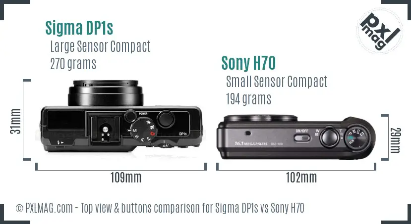 Sigma DP1s vs Sony H70 top view buttons comparison