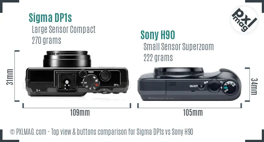 Sigma DP1s vs Sony H90 top view buttons comparison Sigma DP1s vs Sony H90 top view buttons comparison