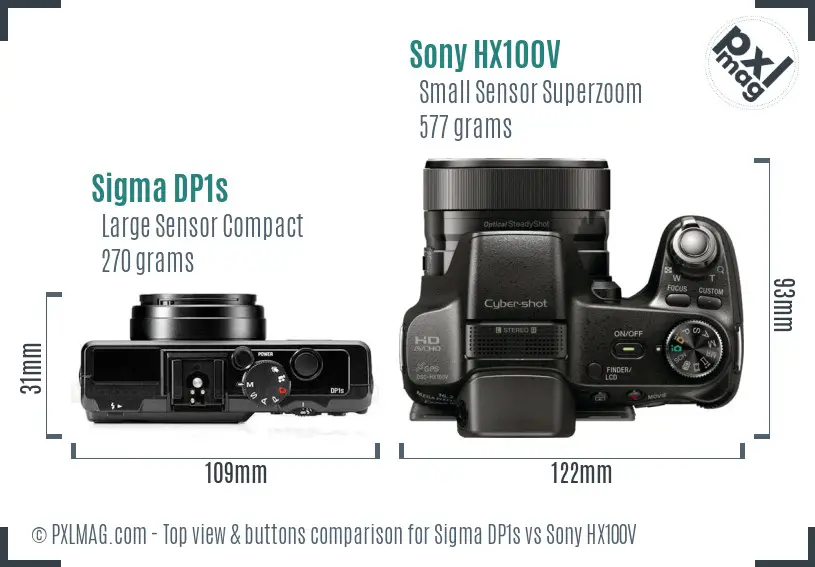 Sigma DP1s vs Sony HX100V top view buttons comparison Sigma DP1s vs Sony HX100V top view buttons comparison