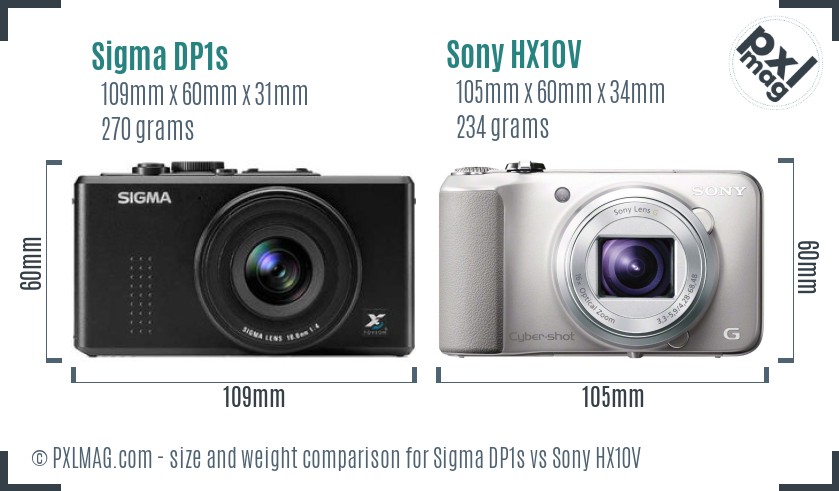 Sigma DP1s vs Sony HX10V size comparison Sigma DP1s vs Sony HX10V size comparison