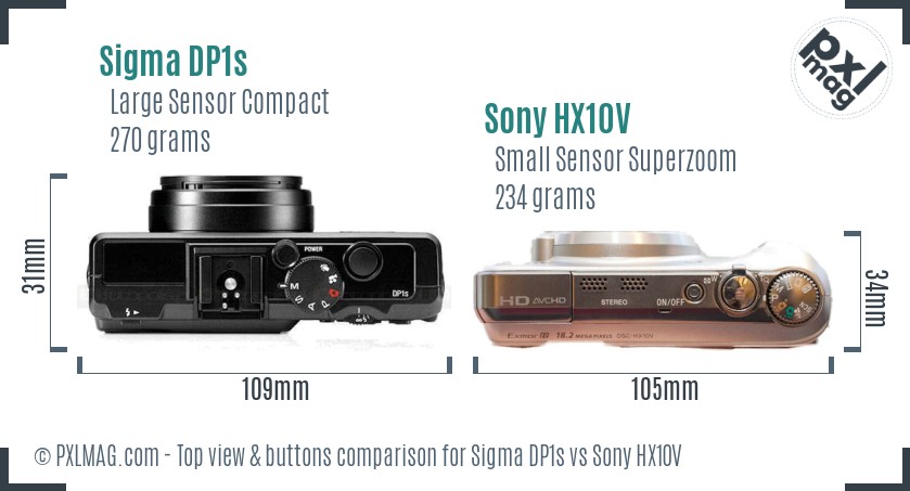 Sigma DP1s vs Sony HX10V top view buttons comparison