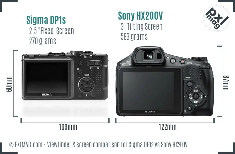Sigma DP1s vs Sony HX200V Screen and Viewfinder comparison