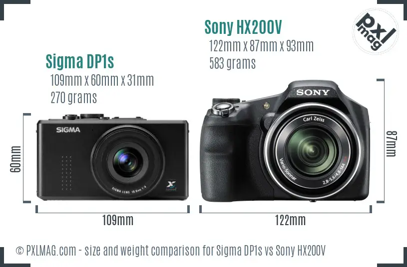 Sigma DP1s vs Sony HX200V size comparison