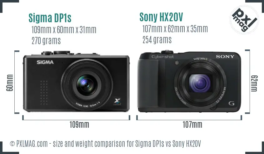 Sigma DP1s vs Sony HX20V size comparison Sigma DP1s vs Sony HX20V size comparison