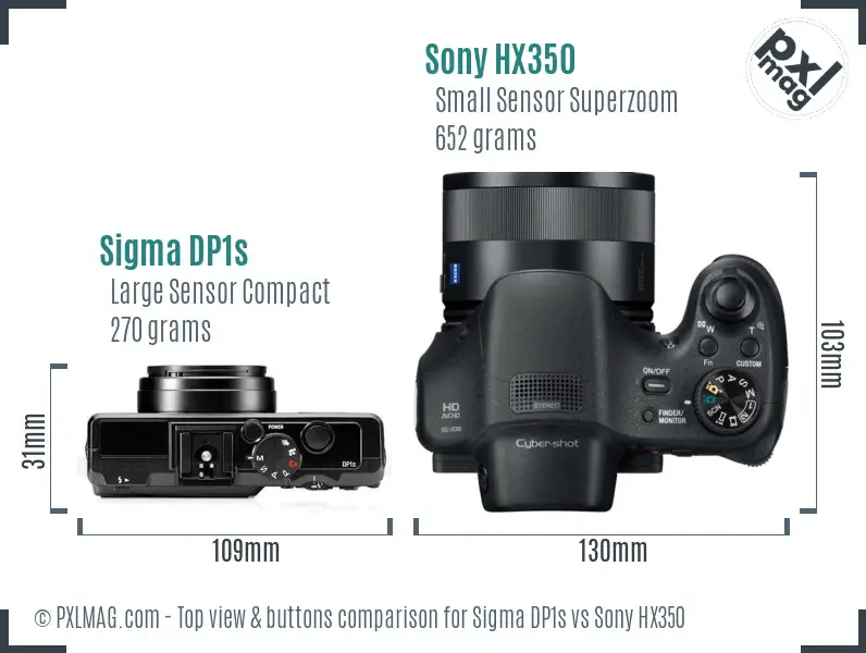 Sigma DP1s vs Sony HX350 top view buttons comparison