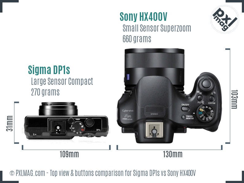 Sigma DP1s vs Sony HX400V top view buttons comparison