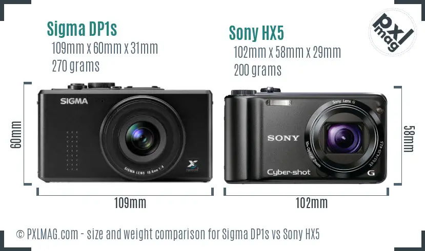 Sigma DP1s vs Sony HX5 size comparison