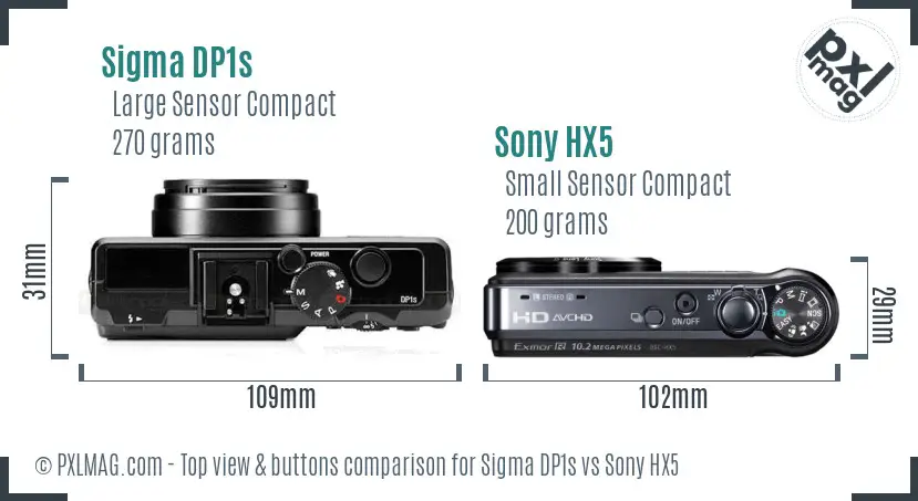 Sigma DP1s vs Sony HX5 top view buttons comparison