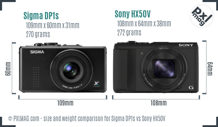 Sigma DP1s vs Sony HX50V size comparison