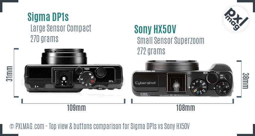 Sigma DP1s vs Sony HX50V top view buttons comparison