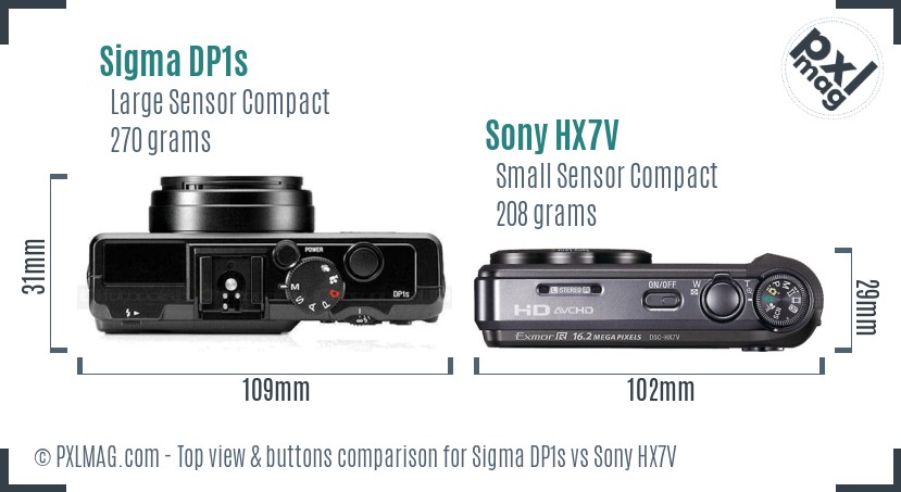 Sigma DP1s vs Sony HX7V top view buttons comparison