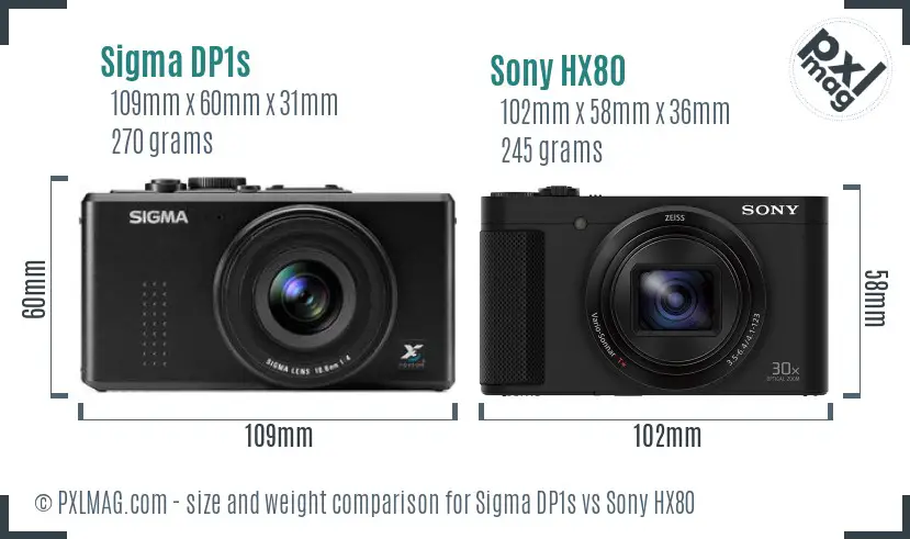 Sigma DP1s vs Sony HX80 size comparison