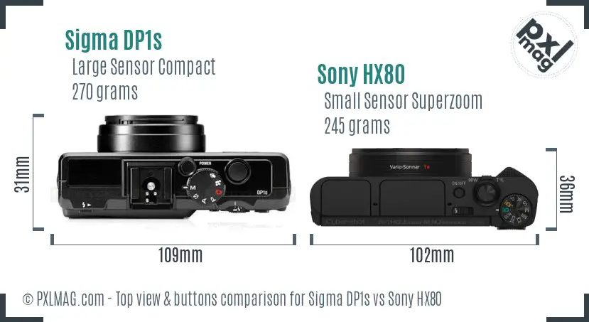 Sigma DP1s vs Sony HX80 top view buttons comparison
