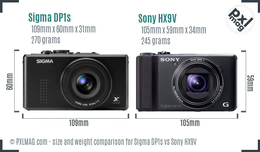 Sigma DP1s vs Sony HX9V size comparison