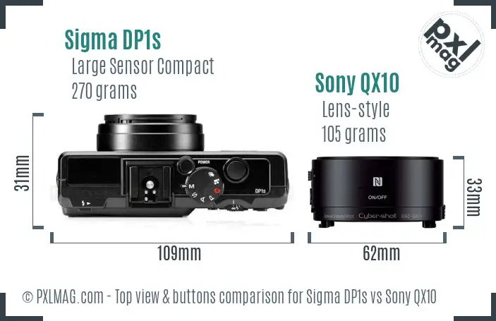 Sigma DP1s vs Sony QX10 top view buttons comparison