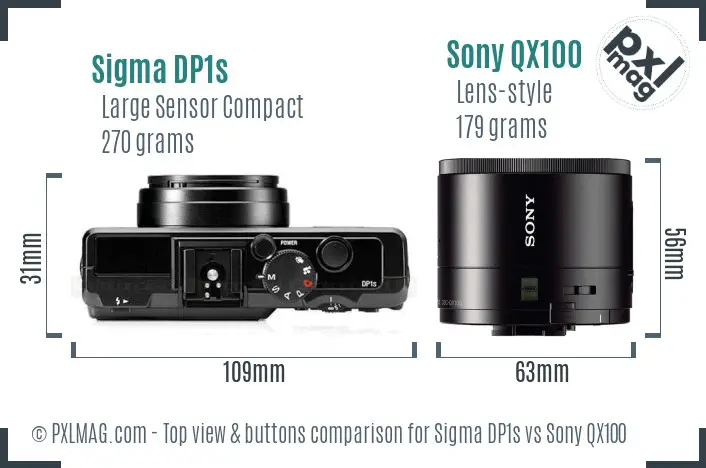 Sigma DP1s vs Sony QX100 top view buttons comparison