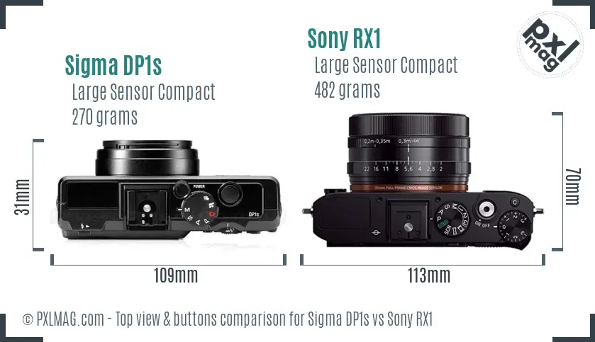 Sigma DP1s vs Sony RX1 top view buttons comparison