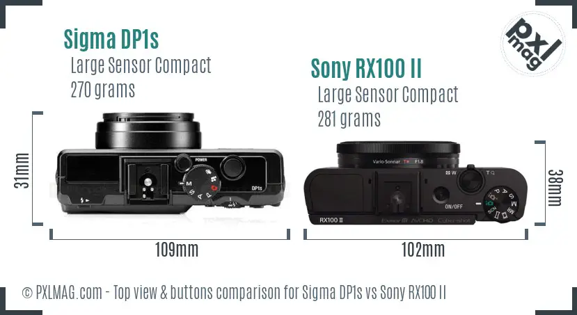 Sigma DP1s vs Sony RX100 II top view buttons comparison