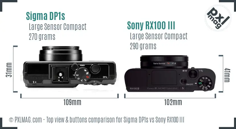 Sigma DP1s vs Sony RX100 III top view buttons comparison