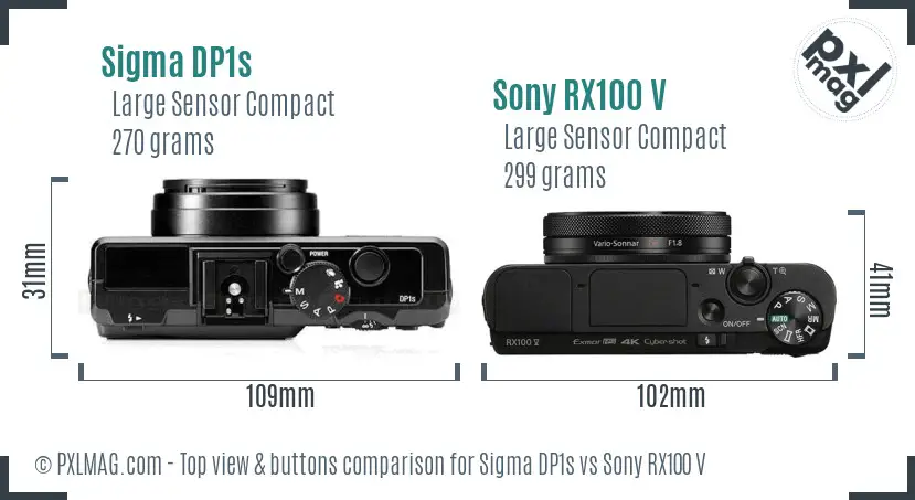 Sigma DP1s vs Sony RX100 V top view buttons comparison