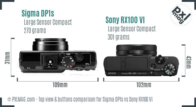 Sigma DP1s vs Sony RX100 VI top view buttons comparison