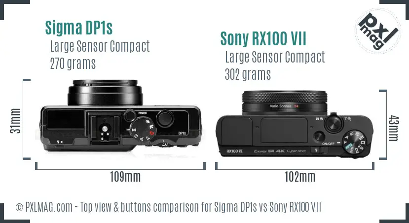 Sigma DP1s vs Sony RX100 VII top view buttons comparison