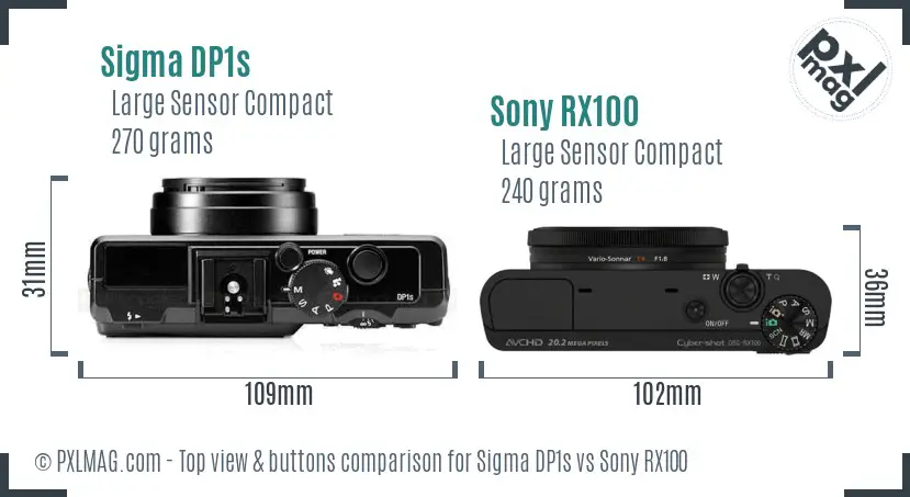Sigma DP1s vs Sony RX100 top view buttons comparison