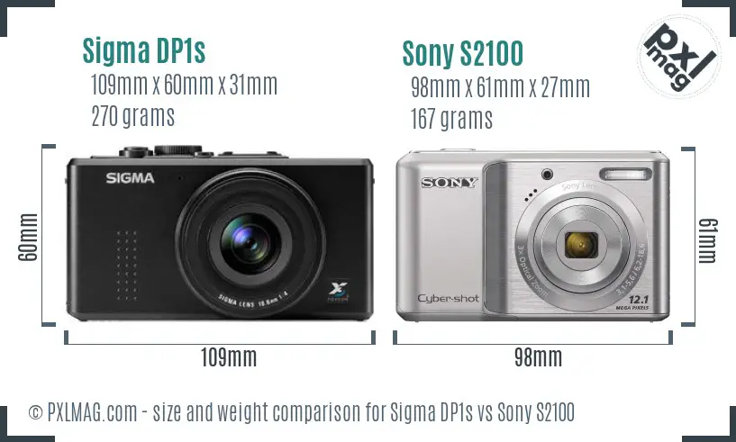 Sigma DP1s vs Sony S2100 size comparison