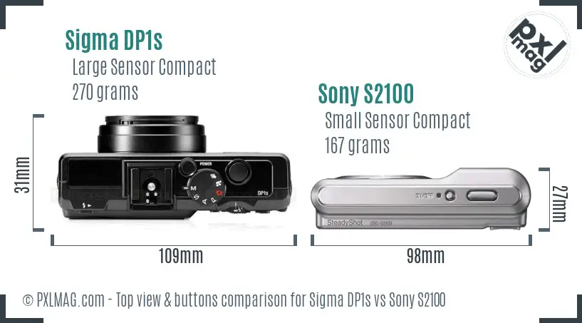 Sigma DP1s vs Sony S2100 top view buttons comparison