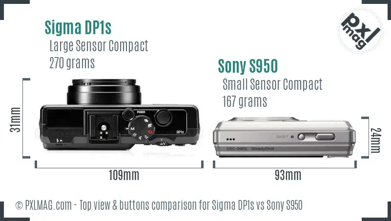 Sigma DP1s vs Sony S950 top view buttons comparison