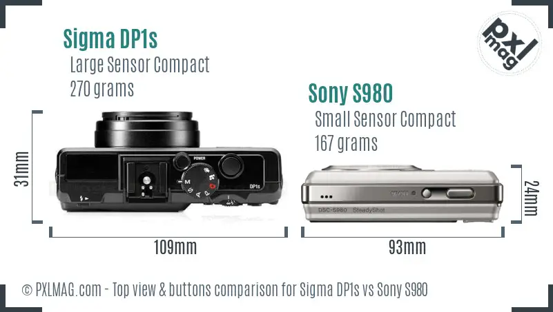 Sigma DP1s vs Sony S980 top view buttons comparison
