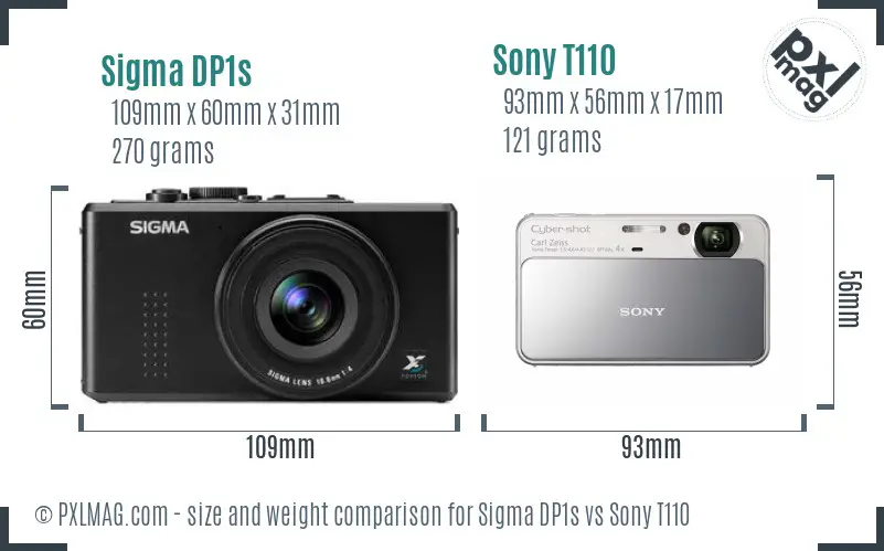 Sigma DP1s vs Sony T110 size comparison
