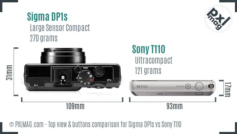Sigma DP1s vs Sony T110 top view buttons comparison