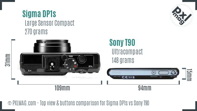 Sigma DP1s vs Sony T90 top view buttons comparison