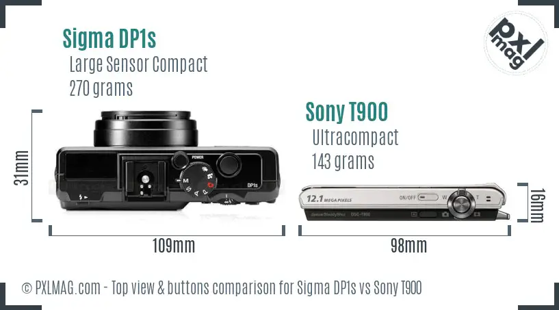 Sigma DP1s vs Sony T900 top view buttons comparison