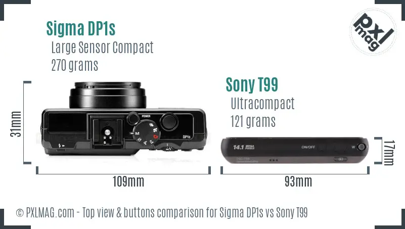 Sigma DP1s vs Sony T99 top view buttons comparison