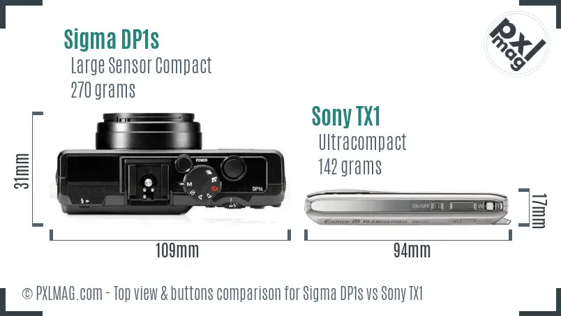 Sigma DP1s vs Sony TX1 top view buttons comparison