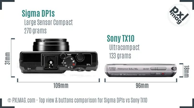 Sigma DP1s vs Sony TX10 top view buttons comparison