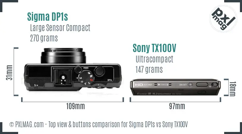 Sigma DP1s vs Sony TX100V top view buttons comparison