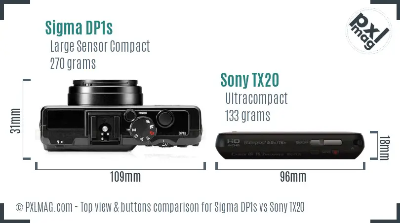 Sigma DP1s vs Sony TX20 top view buttons comparison
