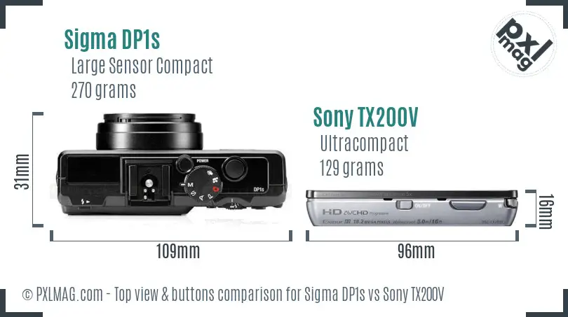 Sigma DP1s vs Sony TX200V top view buttons comparison