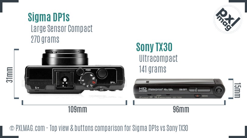 Sigma DP1s vs Sony TX30 top view buttons comparison